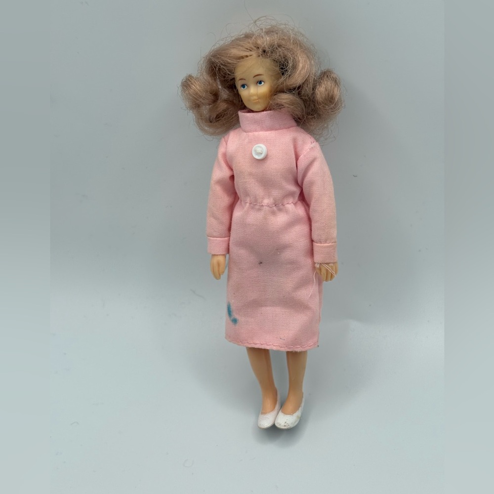 VTG 80 Posable Horsman Doll House Mom Lady Pink Dress 6” Rubber 1988 Blonde READ